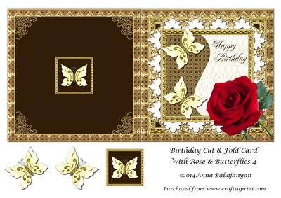 Birthday Cut & Fold Card with Rose & Butterflies 4