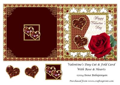 Valentines Day Cut & Fold Card with Rose & Hearts