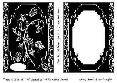 Vine & Butterflies Black & White Card Front