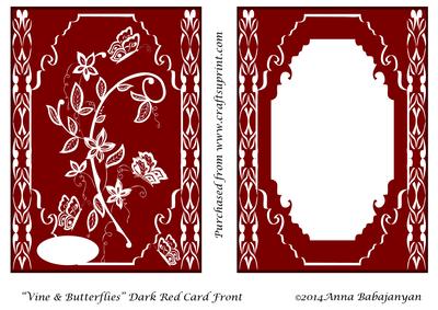 Vine & Butterflies Dark Red Card Front