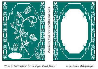 Vine & Butterflies Green Cyan Card Front