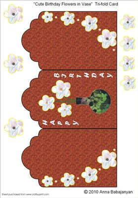 Cute Birthday Flowers in Vase Tri-fold Card
