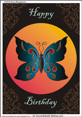 A4 Sunset Butterfly Birthday Card