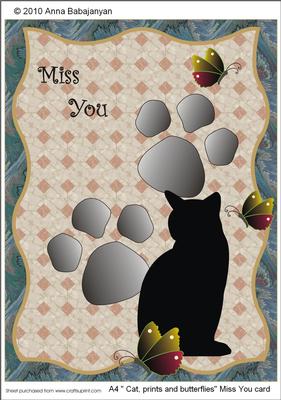 A4 "cat, Prints and Butterflies" Miss You Card