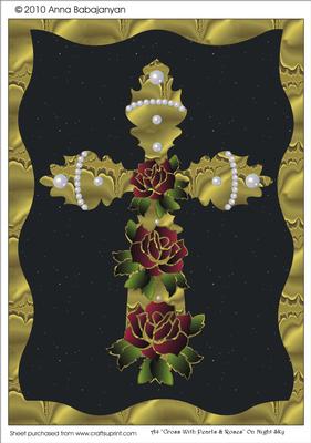 A4 "cross with Pearls & Roses" on Night Sky