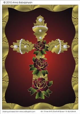 A4 "cross with Pearls & Roses" on Red-black