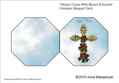 Easter Cross with Roses & Pearls Octogon Shaped Card