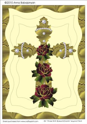 A4 "cross with Roses& Pearls" Layered Card