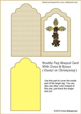 Double-tag Shaped Card with Cross and Roses( Easter or Christening )