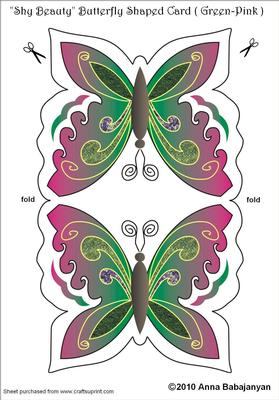 Shy Beauty Butterfly Shaped Card ( Green-pink)