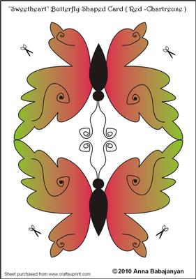 Sweetheart Butterfly Shaped Card (red-chartreuse)