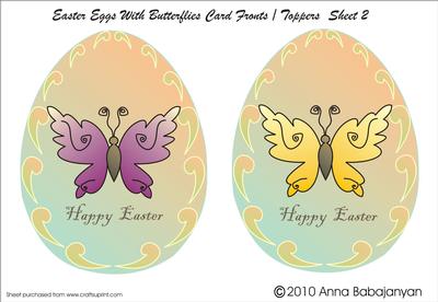 Easter Eggs with Butterflies Card Fronts/toppers Sheet 2