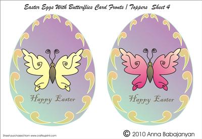 Easter Eggs with Butterflies Card Fronts /toppers Sheet 4