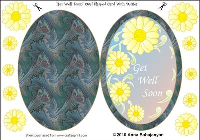 Get Well Soon Oval Shaped Card with Daisies