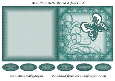 Blue-white Butterfly Cut & Fold Card
