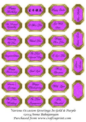 Various Occasion Greetings in Gold & Purple