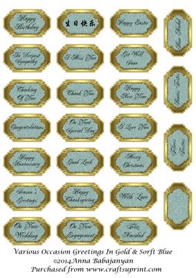 Various Occasion Greetings in Gold & Soft Blue