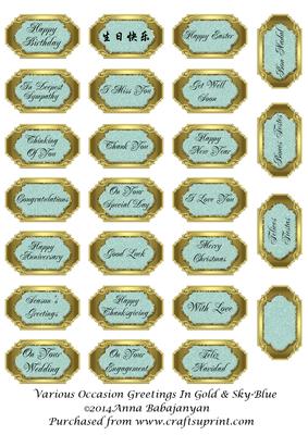 Various Occasion Greetings in Gold & Sky-blue