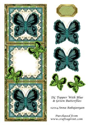 Dl Topper with Blue & Green Butterflies