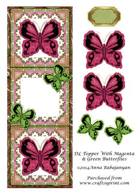 Dl Topper with Magenta & Green Butterflies