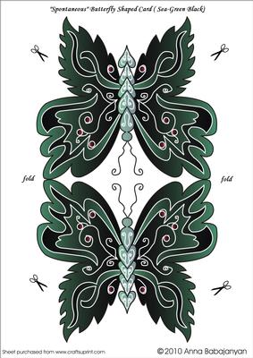 Spontaneous Butterfly Shaped Card ( Sea-green Black )