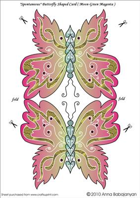 Spontaneous Butterfly Shaped Card ( Moon-green Magenta )