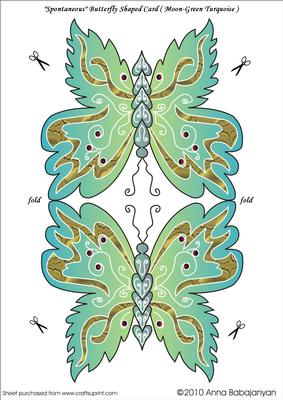 Spontaneous Butterfly Shaped Card ( Moon-green Turquoise )