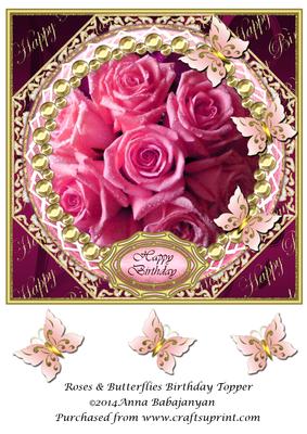 Roses & Butterflies Birthday Topper