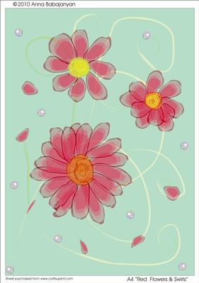 A4 Red Flowers & Swirls