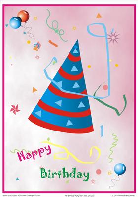 A4 "birthday Party Hat" (pink Clouds)
