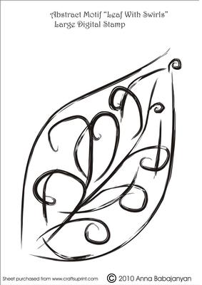 Abstract Motif "leaf with Swirls" Large Digital Stamp