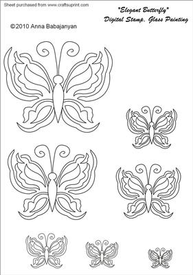 Elegant Butterfly Digital Stamp, Glass Painting