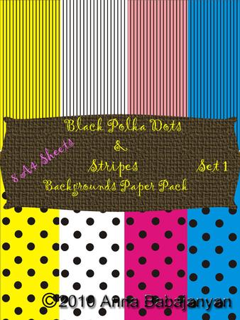 Black Polka Dots & Stripes Backgrounds Paper Pack Set 1