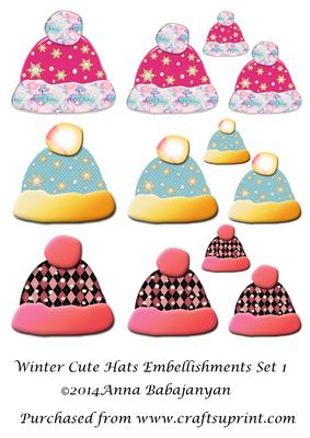 Winter Cute Hats Embellishments Set 1