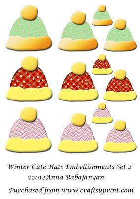 Winter Cute Hats Embellishments Set 2