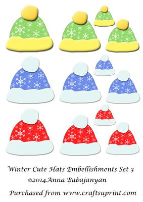 Winter Cute Hats Embellishments Set 3
