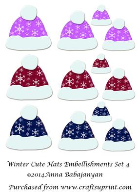 Winter Cute Hats Embellishments Set 4