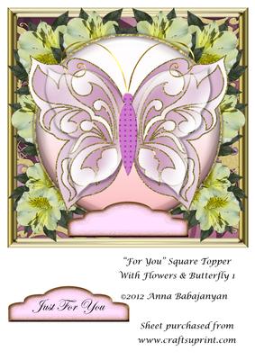 For You Square Topper with Flowers & Butterfly 1