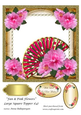 Fan & Pink Flowers Large Square Topper 1(4)