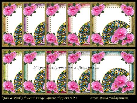 Fan & Pink Flowers Large Square Toppers Kit 2