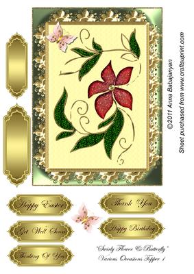 Swirly Flower & Butterfly Various Occasions Topper 1