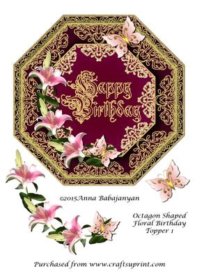 Octagon Shaped Floral Birthday Topper 1