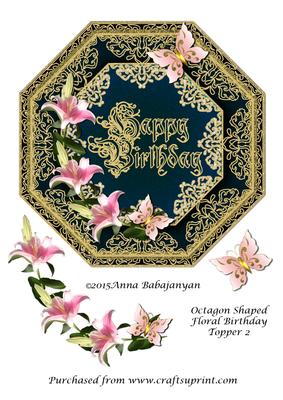 Octagon Shaped Floral Birthday Topper 2
