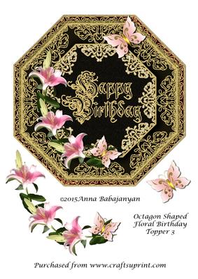 Octagon Shaped Floral Birthday Topper 3
