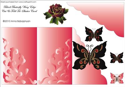 Black Butterfly Wavy Edge Cut & Fold Tri-shutter Card