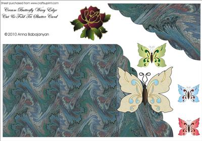 Cream Butterfly Wavy Edge Cut & Fold Tri-shutter Card