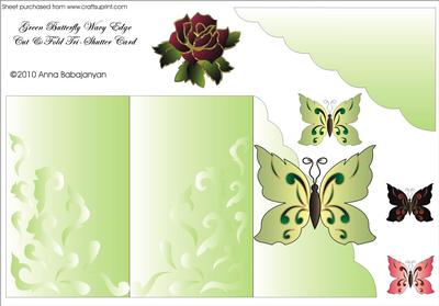 Green Butterfly Wavy Edge Cut & Fold Tri-shutter Card