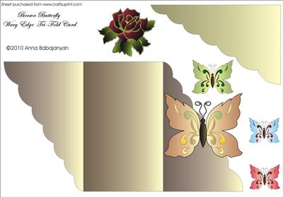 Brown Butterfly Wavy Edge Tri- Fold Card