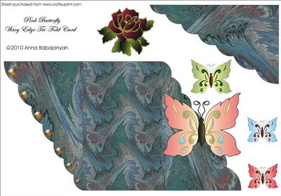 Pink Butterfly Wavy Edge Tri-fold Card 1