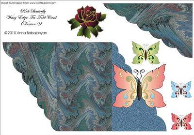 Pink Butterfly Wavy Edge Tri-fold Card (2)